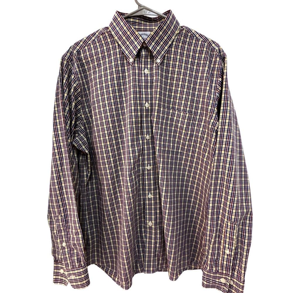 Brooks Brothers Regent Non-Iron Cotton Plaid Button Down Shirt Mens Large L Navy